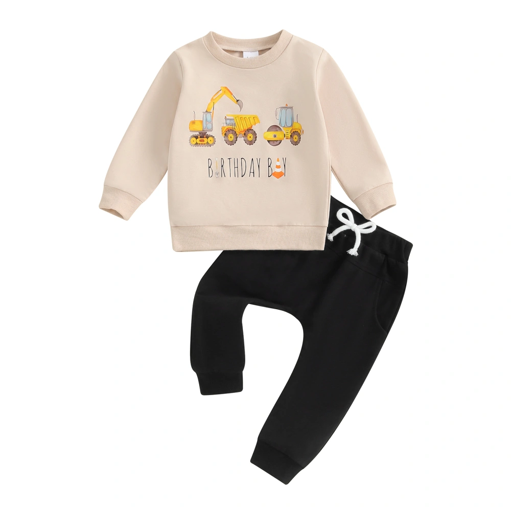 Little Boy Birthday Outfit Excavator Print Sweatshirt Pants for Fall 