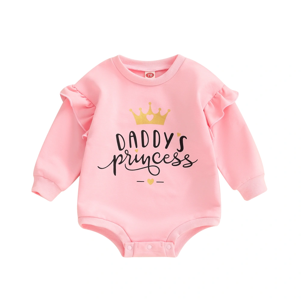 Baby Girl Sweatshirt Romper Crown Print Long Sleeve Jumpsuit 