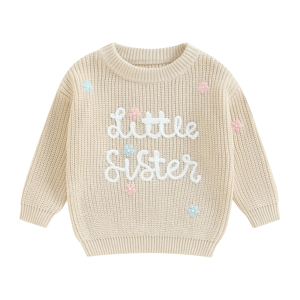 Baby Girl Fall Sweater Floral&Letter Embroidery Long Sleeve Knitwear