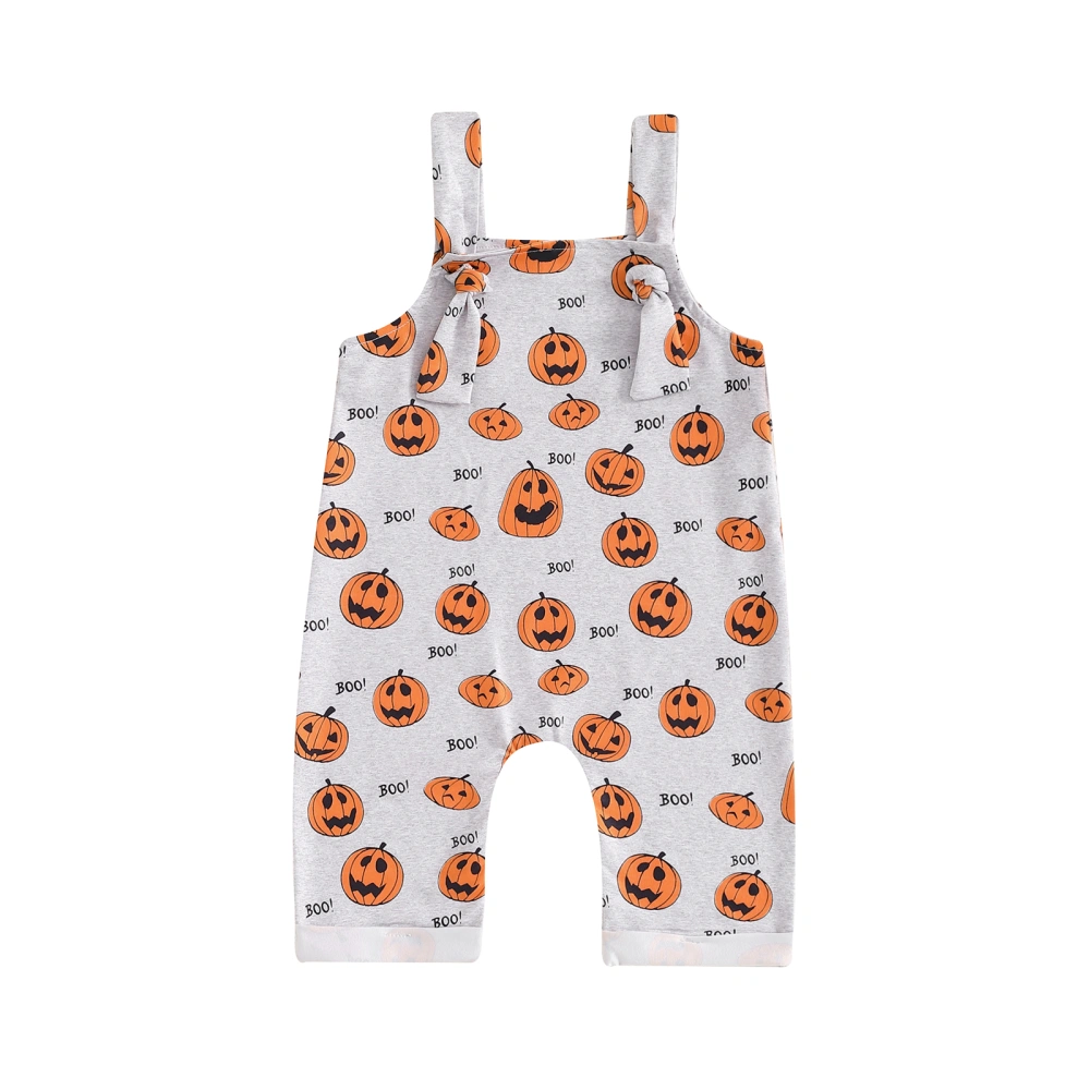 Baby Girl Romper Overalls Halloween Pumpkin Print Sleeveless Jumpsuit