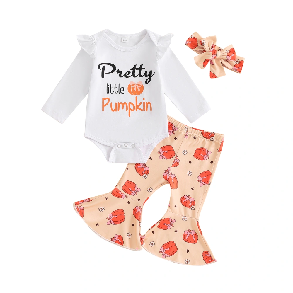 Girl 3PCS Set Romper Pumpkin/Pumpkin Pie Print Pants Headband