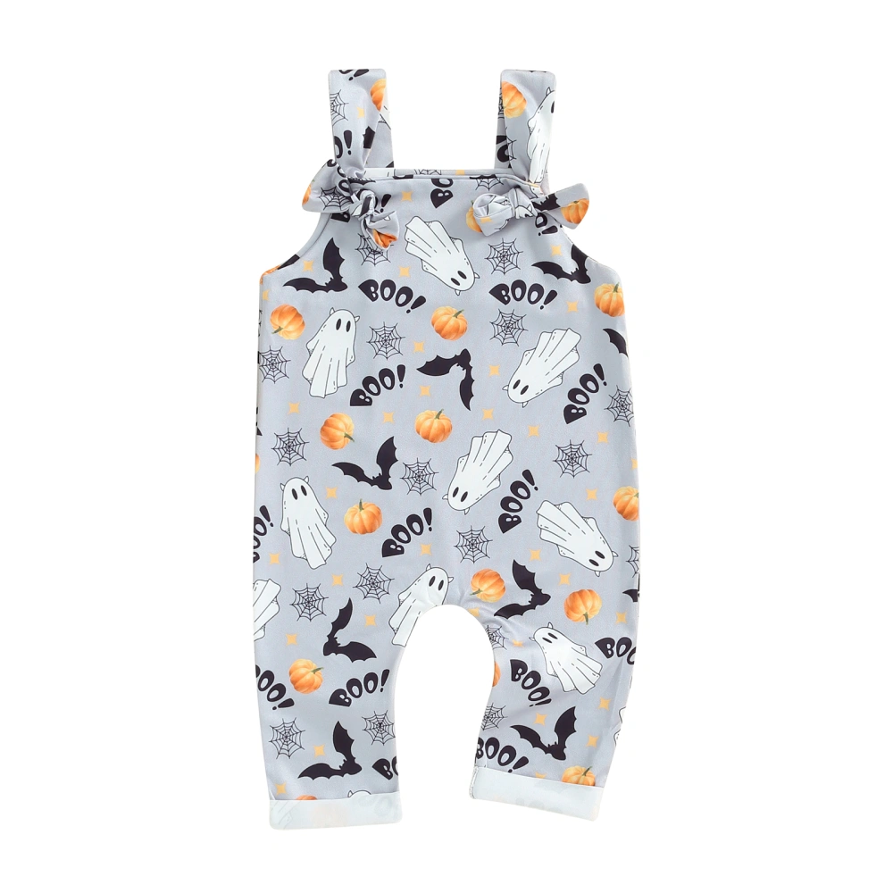 Baby Halloween Overalls Romper Ghost Cobweb Print Hemming Leg Jumpsuit