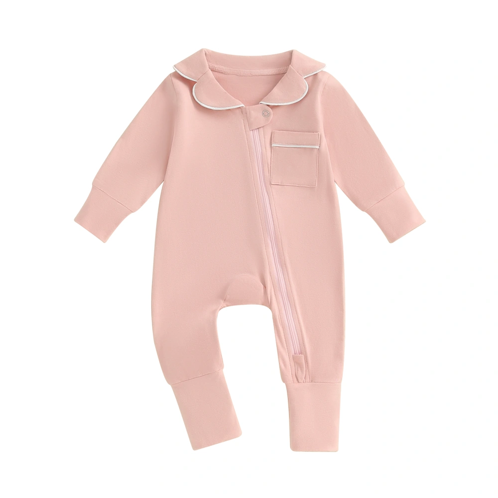 Baby Sleeping Romper Solid Lapel Neck Long Sleeves Zipper Jumpsuit 