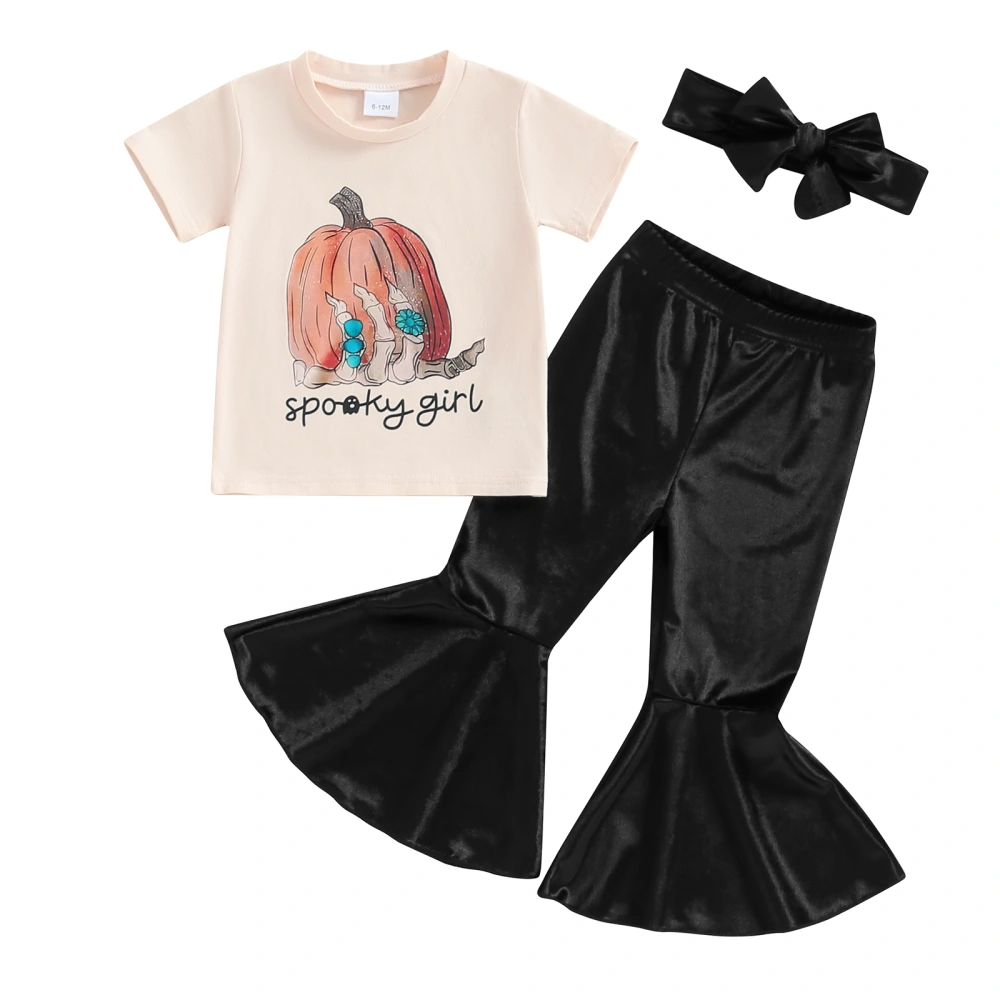 Baby Girl Halloween Outfit, Short Sleeve T-Shirt Flare Pants Headband