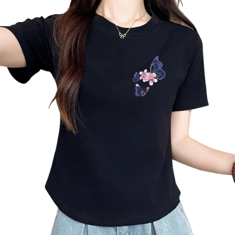 Women's Oversized T-Shirts Short Sleeve Round Neck Butterfly Tops