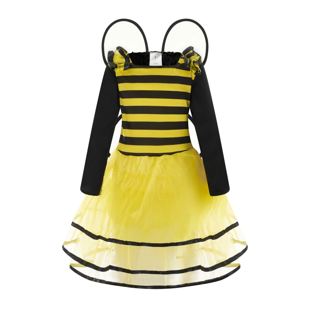 Kids Girls Halloween Costume Long Sleeves Mesh Bee Dress and Wing Set 