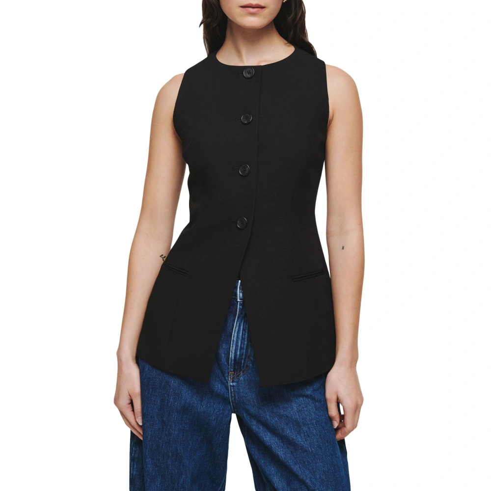 Women's Long Waistcoat Solid Color Crew-Neck Button Tank Tops 