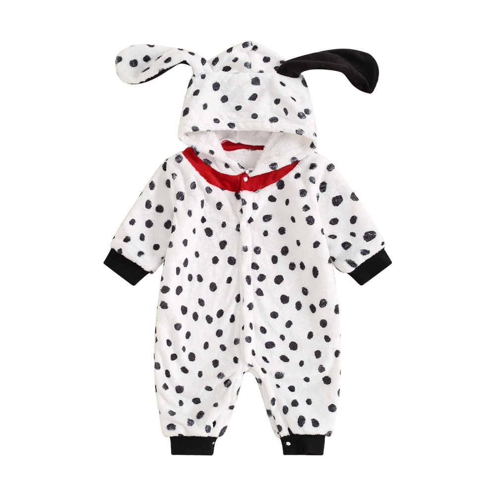 Baby Cow Jumpsuit, Furry Long Sleeve Hooded Dots Winter Romper