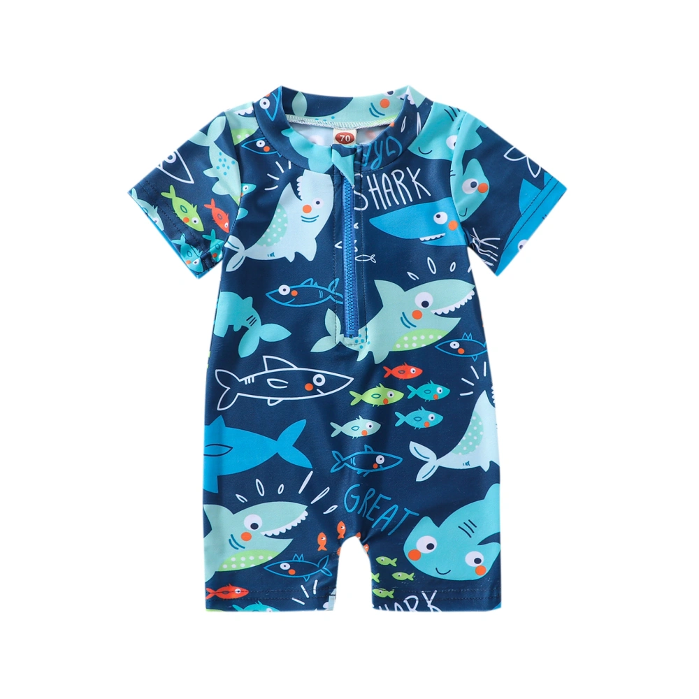 Kids Boy Rash Guard Swimsuits Shark Print Long Sleeve Zip Bathing Suit