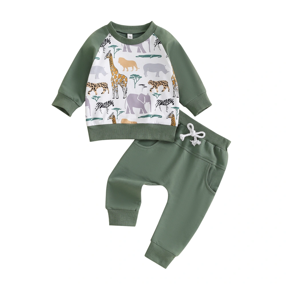 Baby Boy Fall Clothes Animal Print Sweatshirt and Elastic Sweatpants