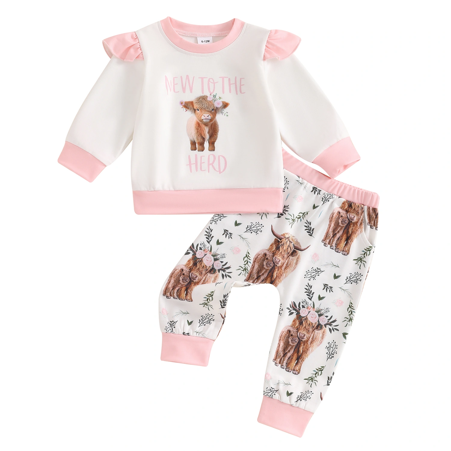 Toddler Girl Fall Outfits Letter Cow Print Sweatshirts and Long Pants