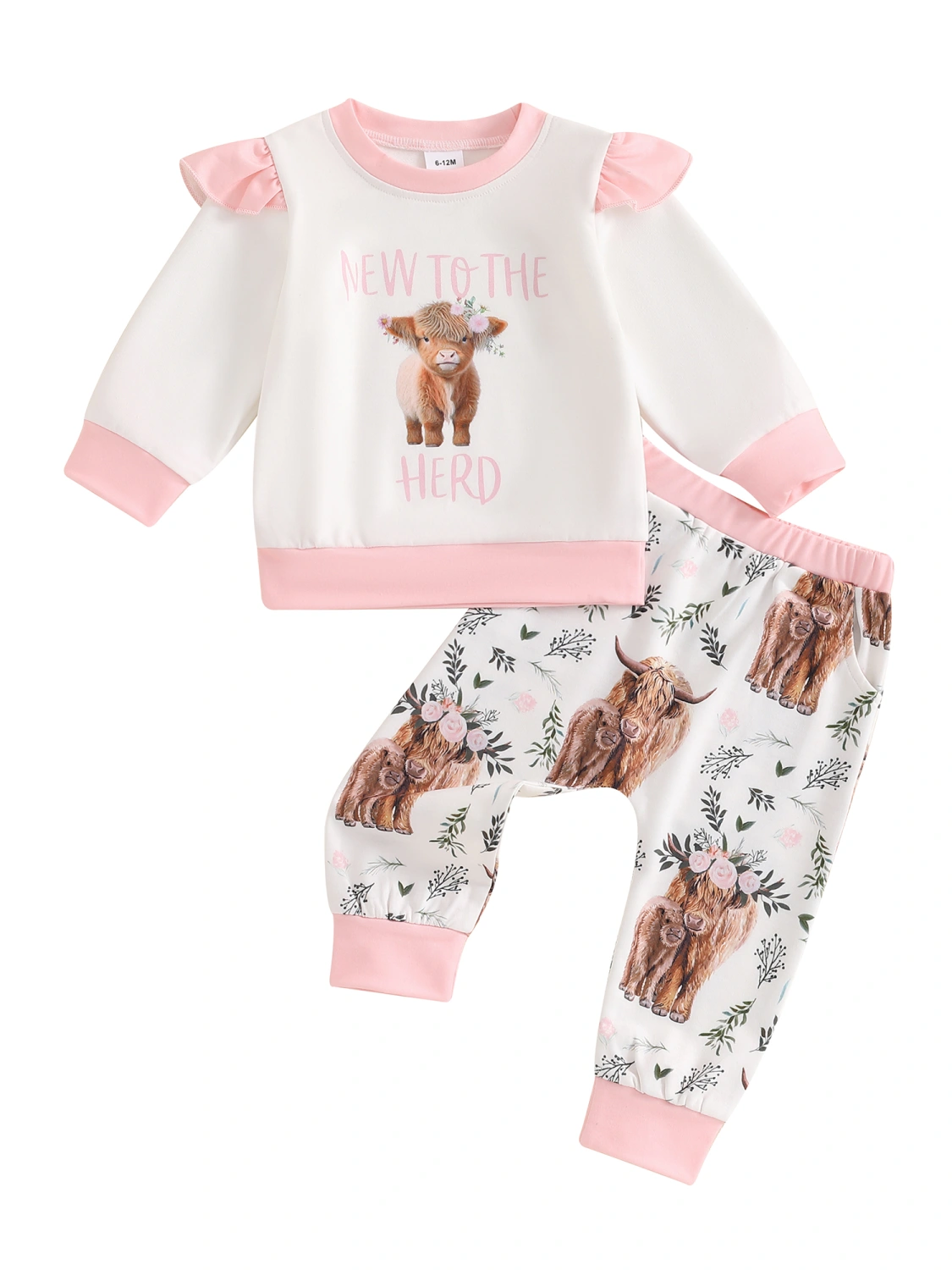 Toddler Girl Fall Outfits Letter Cow Print Sweatshirts and Long Pants