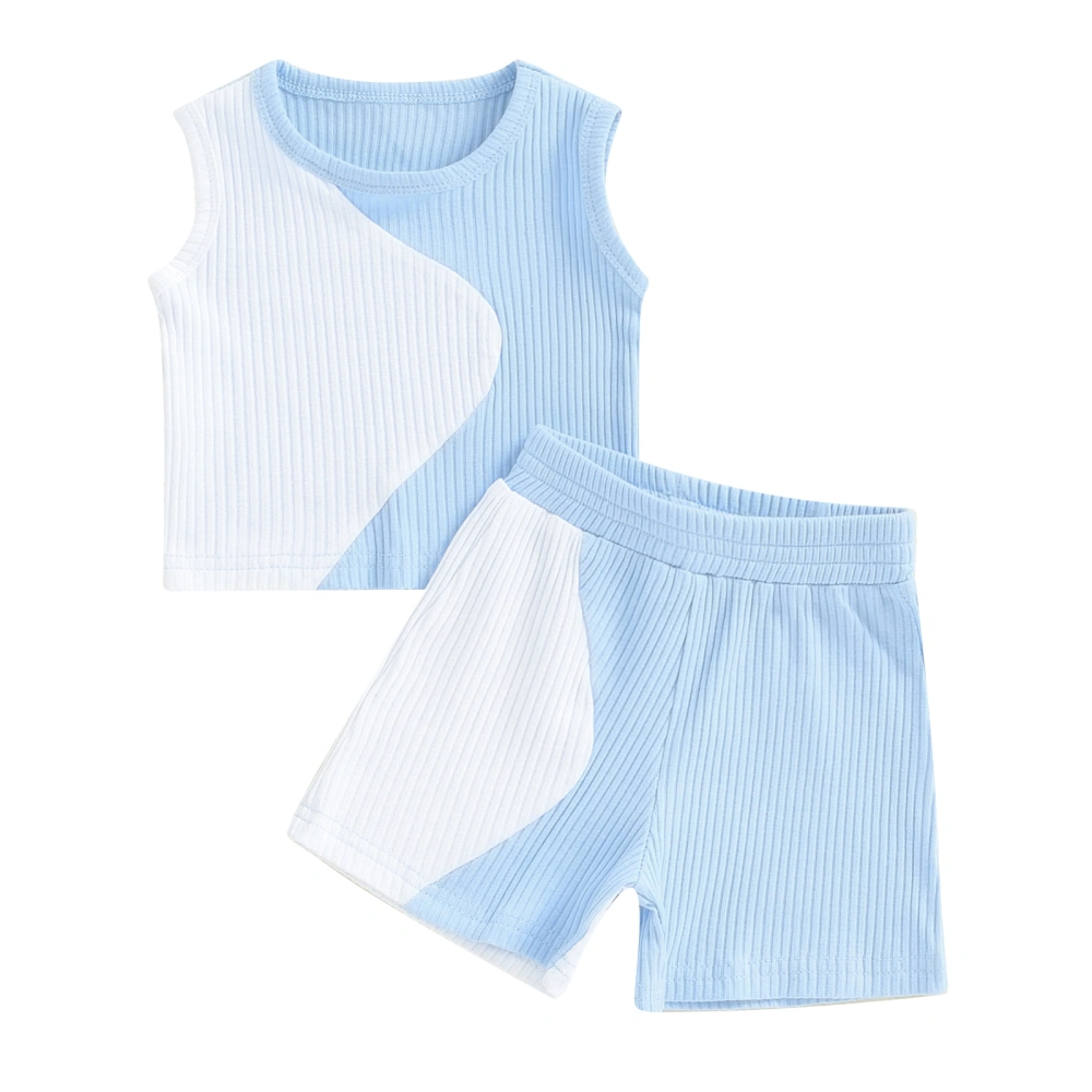 2Pcs Baby Girl Summer Outfits Patchwork Tank Tops + Shorts Set