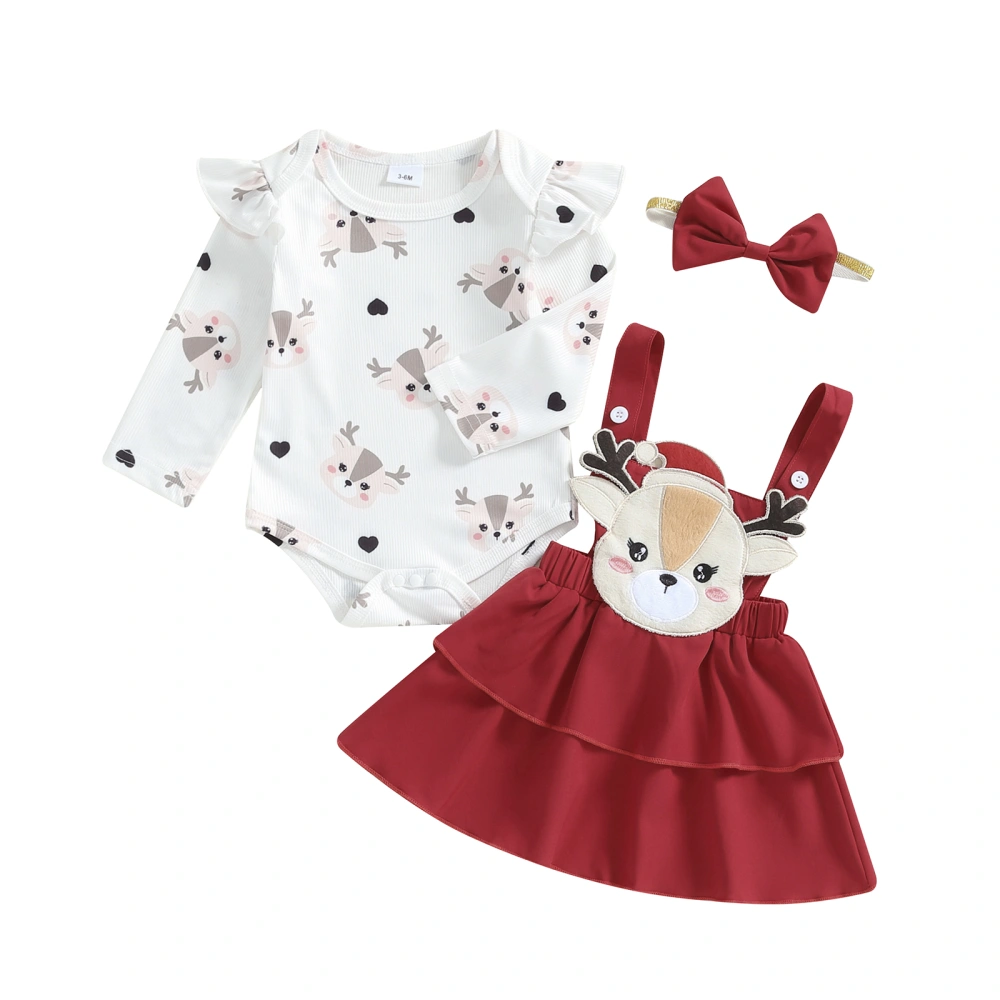 Baby Girl Christmas Outfits Santa/Deer Print Romper Skirt Headband