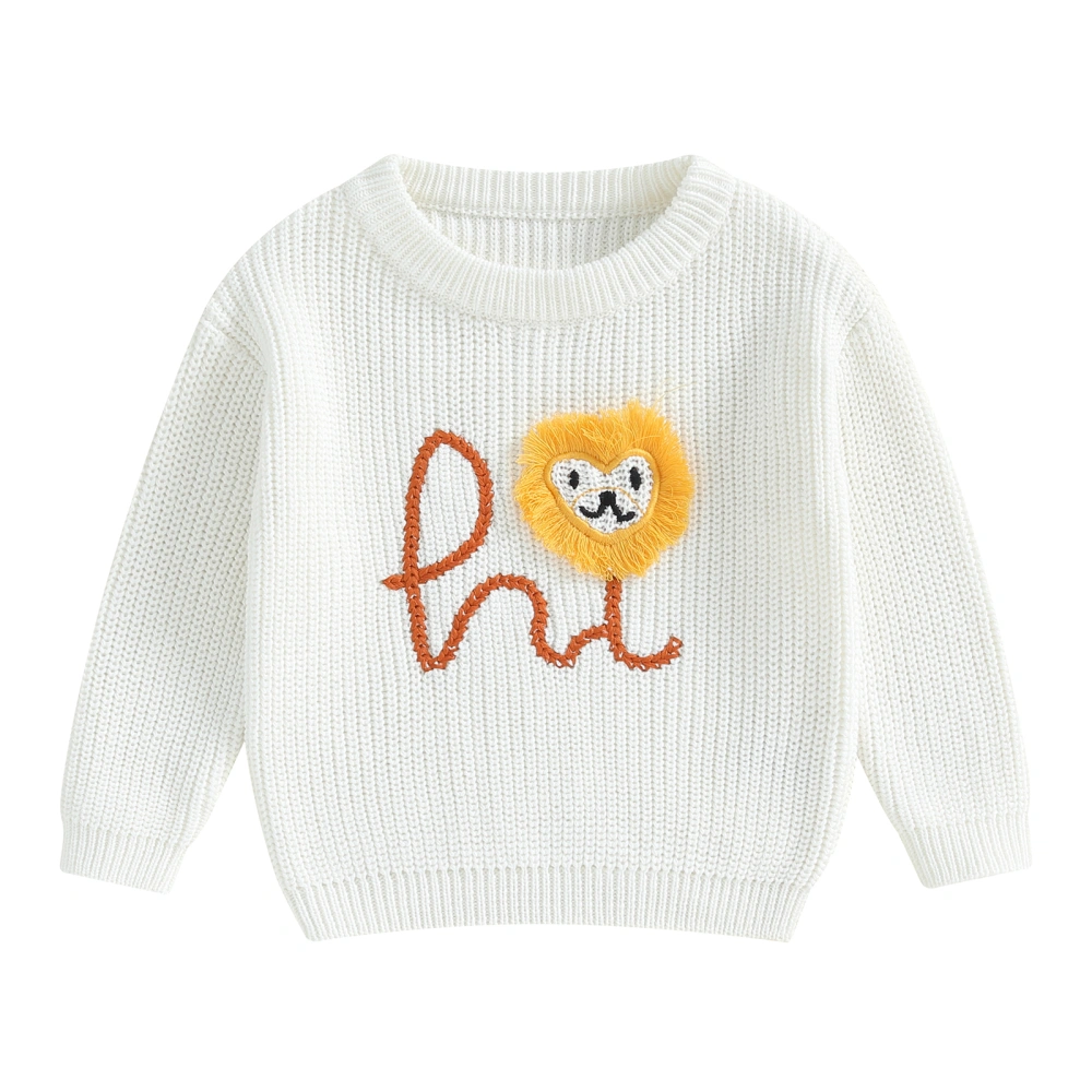 Baby Fall Sweater Liont&Letter Embroidery Long Sleeve Loose Pullover