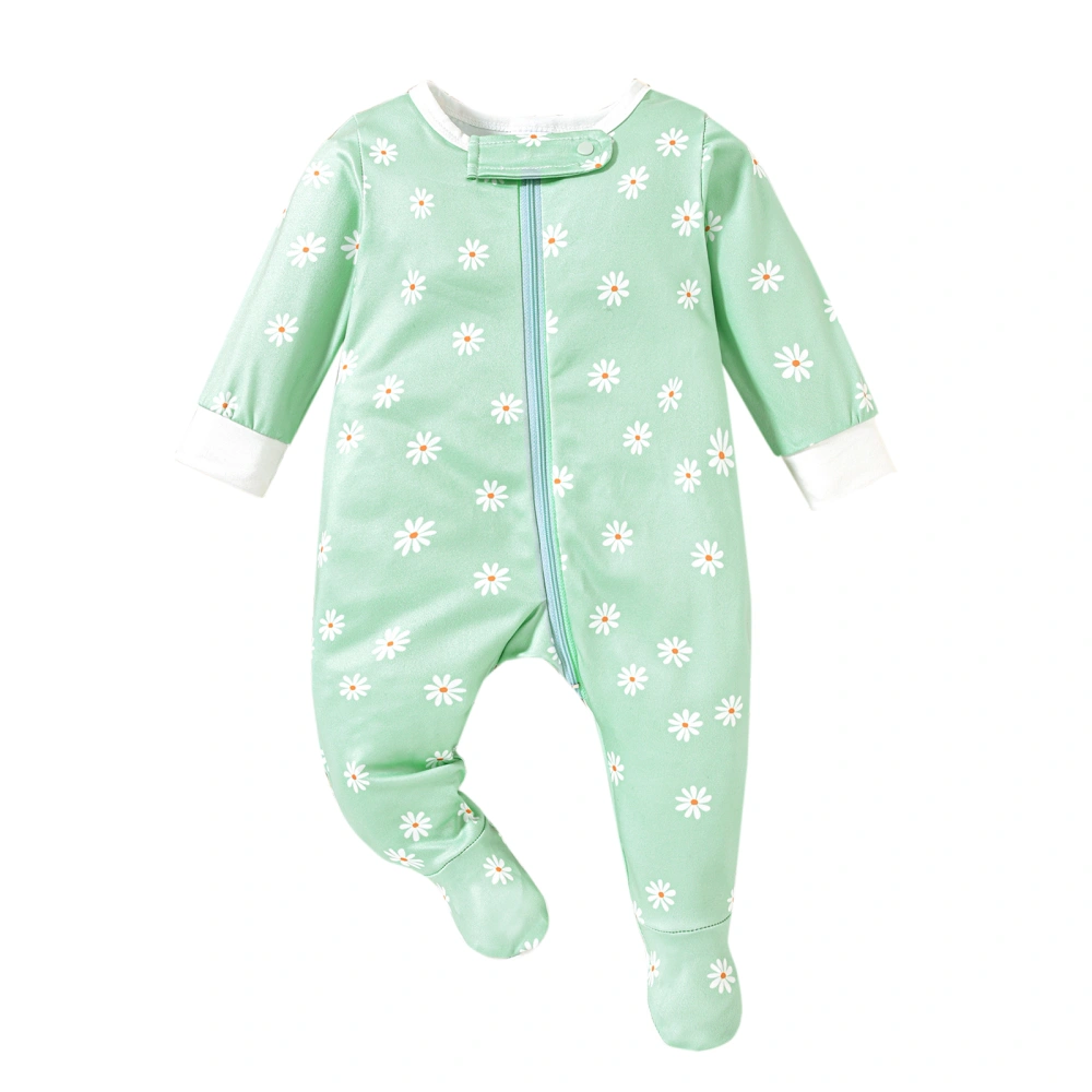 Baby Girls Footies Long Sleeve Zipped Flower Print Fall Jumpsuit