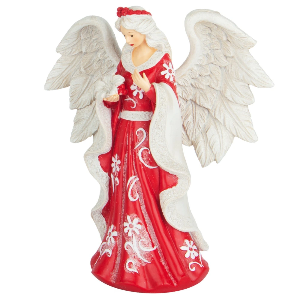 Christmas Angel Figurine Angel Statue Holding Flower Resin Sculpture