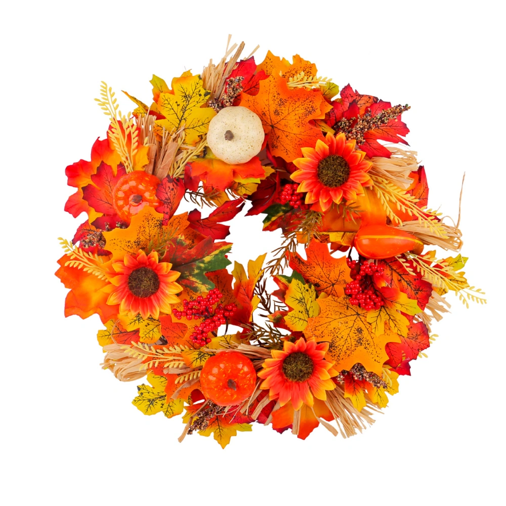 Thanksgiving Wreath Decoration Maple Leaves Pumpkin Fall Garland