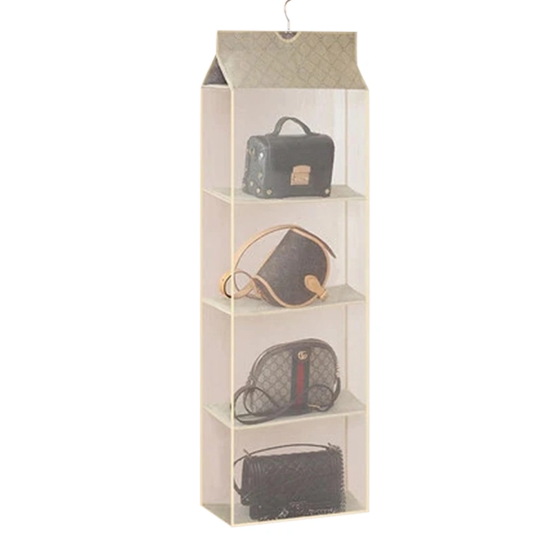 Hanging Handbag Purse Organizer Closet Bag Organizer, 4 Mesh Shelves