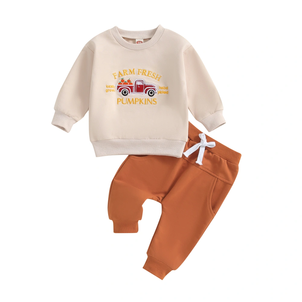 Baby Boy Fall Outfits Truck Embroidery Long Sleeve Sweatshirt Pants