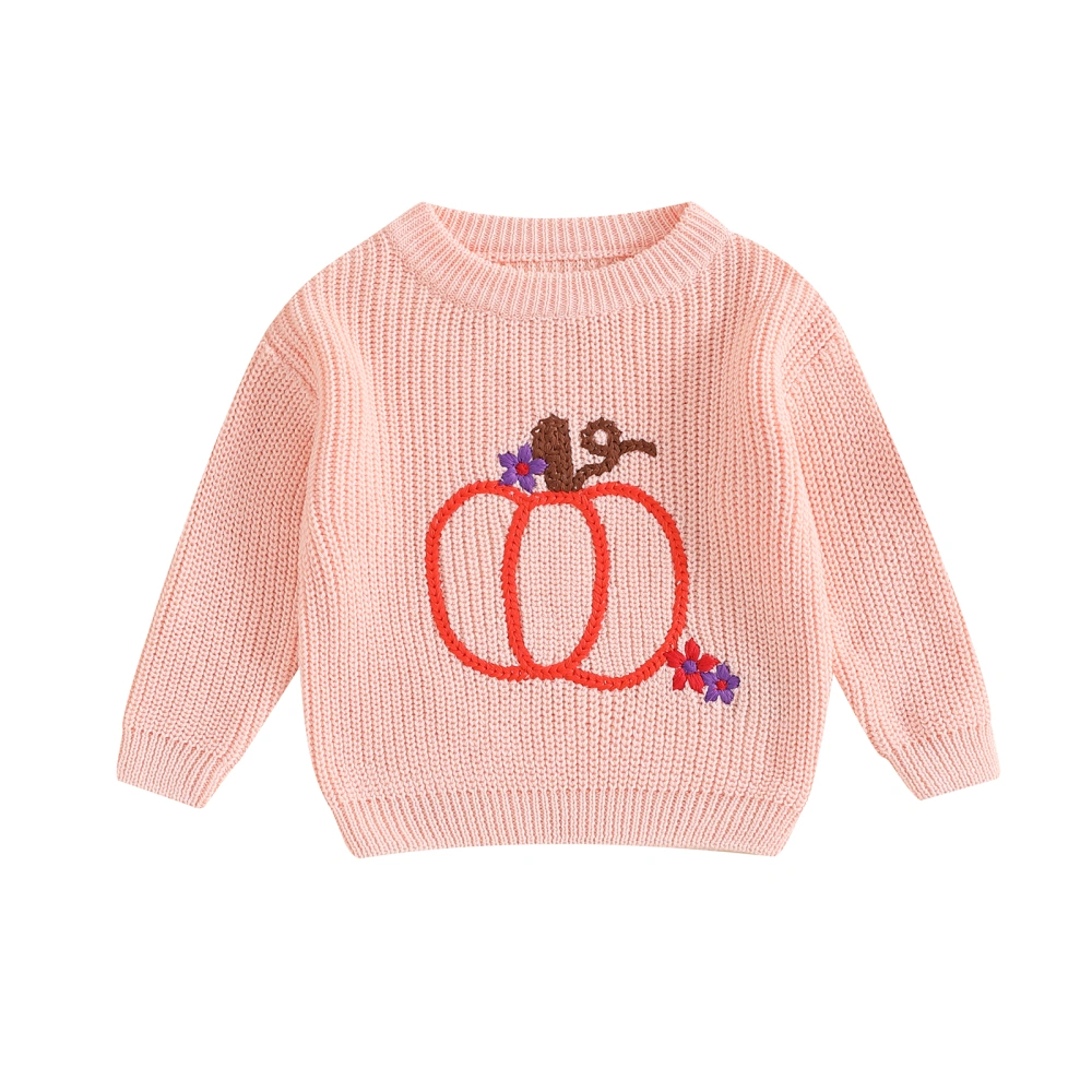 Boy Girl Halloween Sweater Pumpkin Embroidery Long Sleeve Knit Pullover 