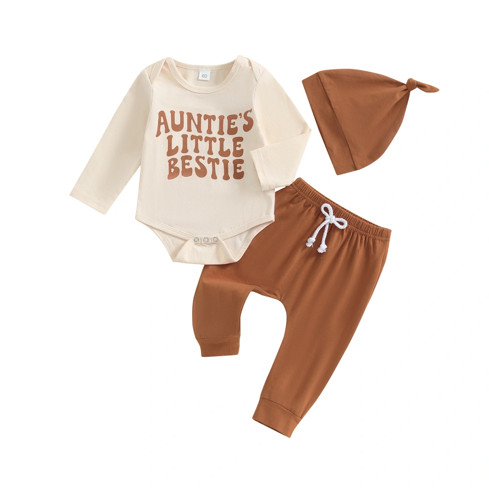 Baby Boys Fall Outfits Letter Print Long Sleeve Rompers Pants Hat