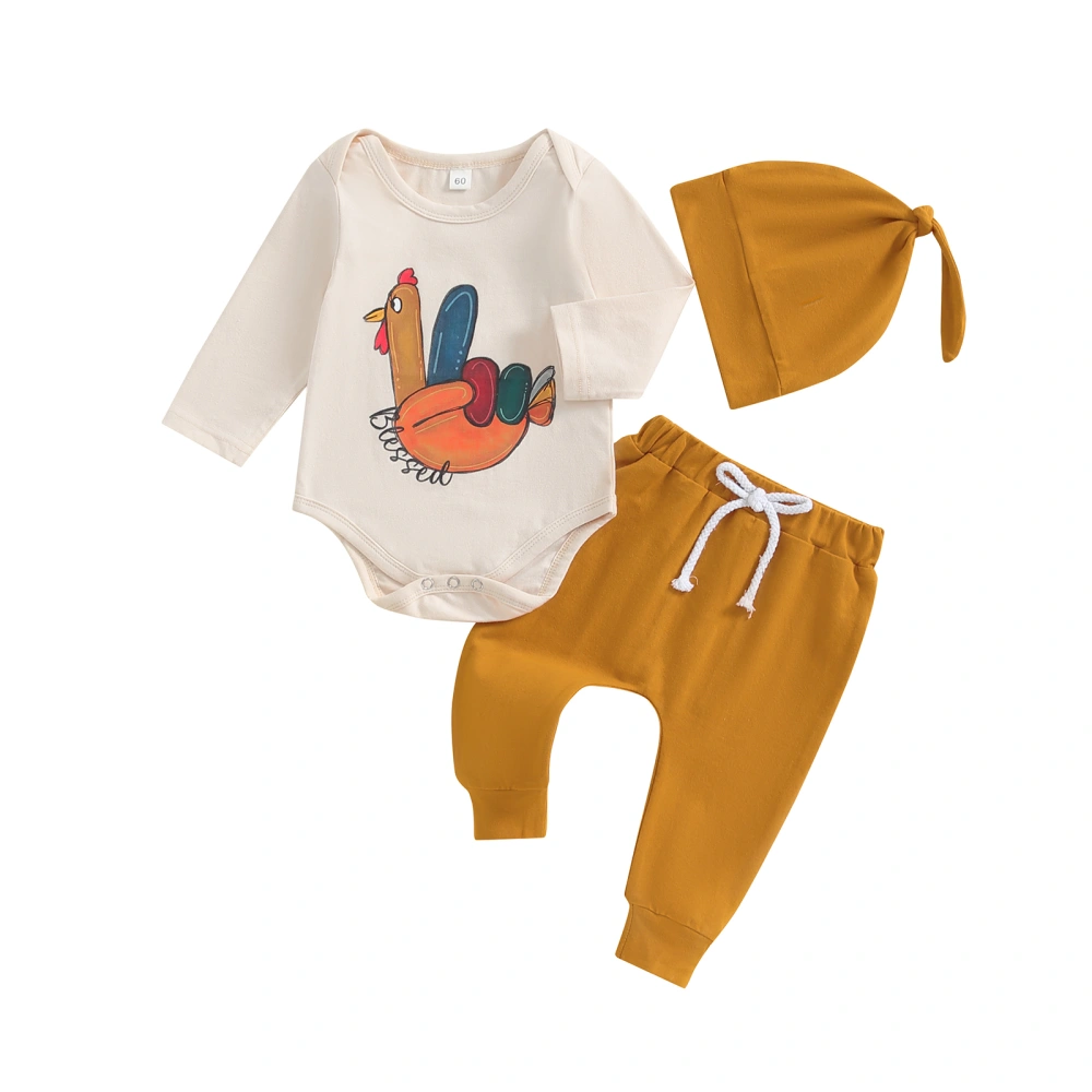 Baby Boys Thanksgiving Outfits Turkey Pattern Rompers Pants Hat