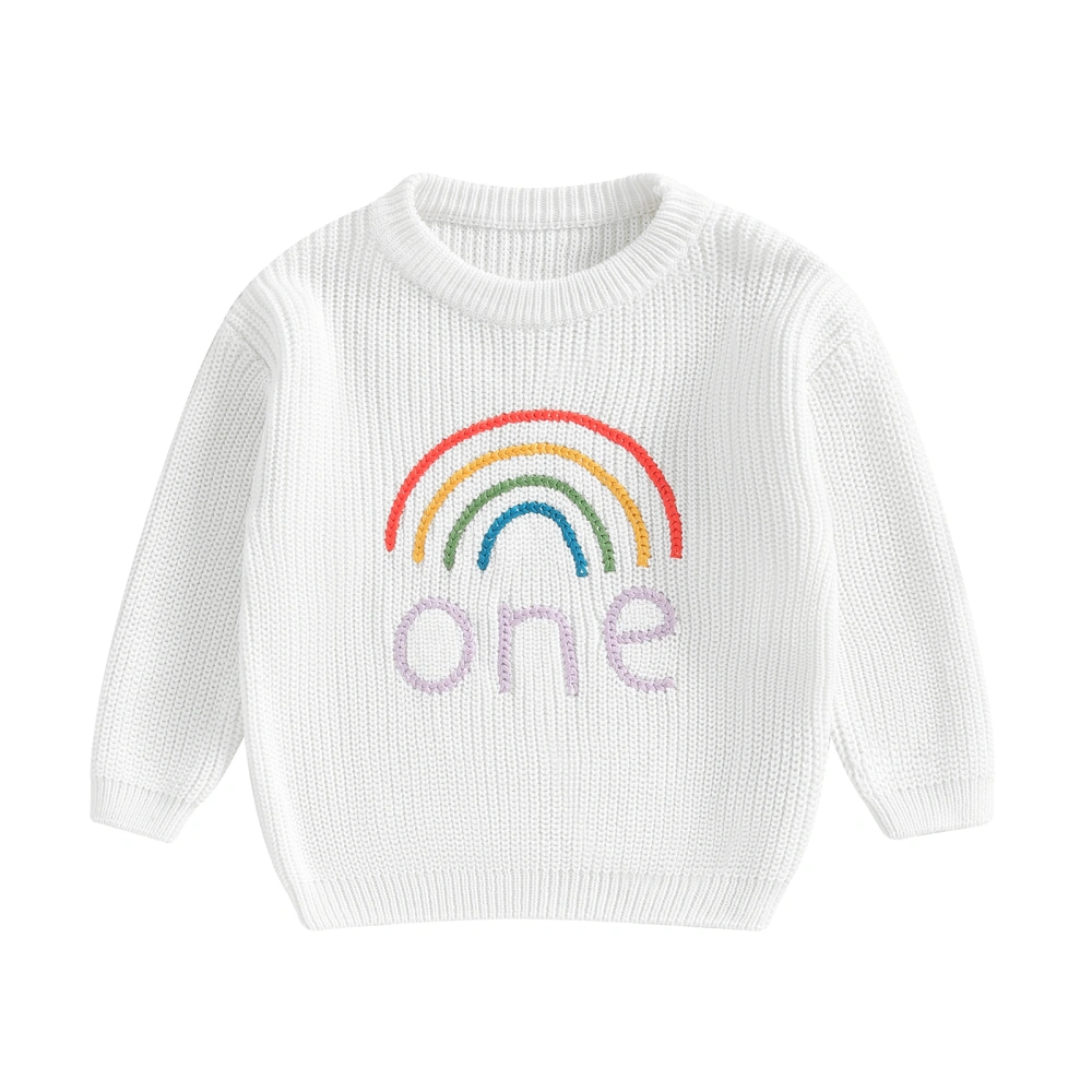 Baby Girl Birthday Sweater Rainbow Embroidery Long Sleeve Tops 