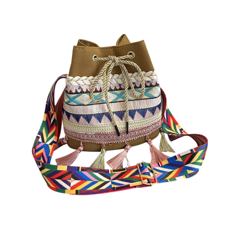 Womens Woven Shoulder Bag Chinese Style Tassel Crossbody Purse
