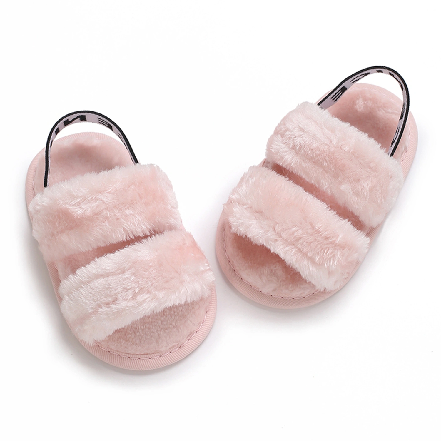 Baby Girl Fuzzy Slippers Letter Elastic Band Plush Open Toe Shoes