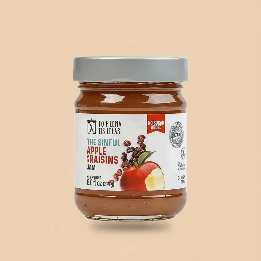 Apple Sugar Free Jam No Sugar Added Natural Sweetness Taste – Made in Greece No Added Sugar Jam, No Preservatives, Gluten Free Apple Jam – Apple Fruit Spread for Breakfast, Toasts