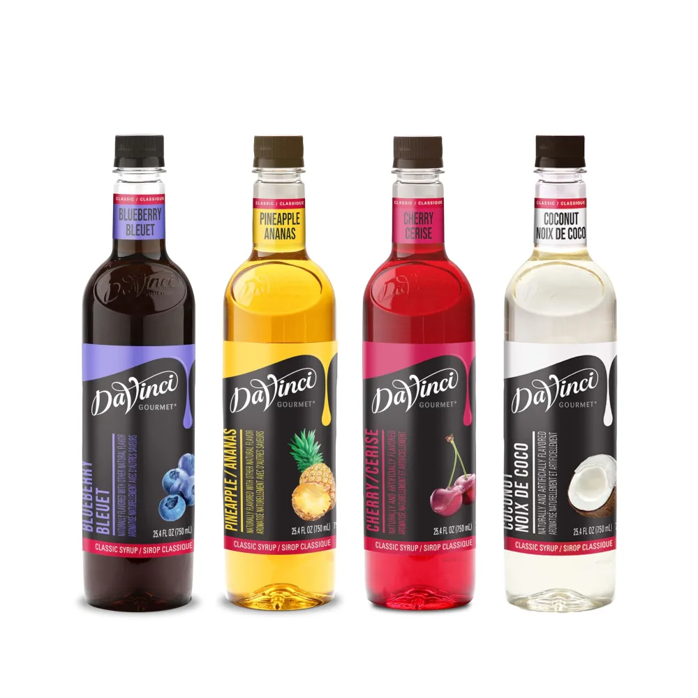 DaVinci Gourmet Classic Syrup, Fruit Variety Pack - Blueberry, Pineapple, Cherry, Coconut (Pack of 4)