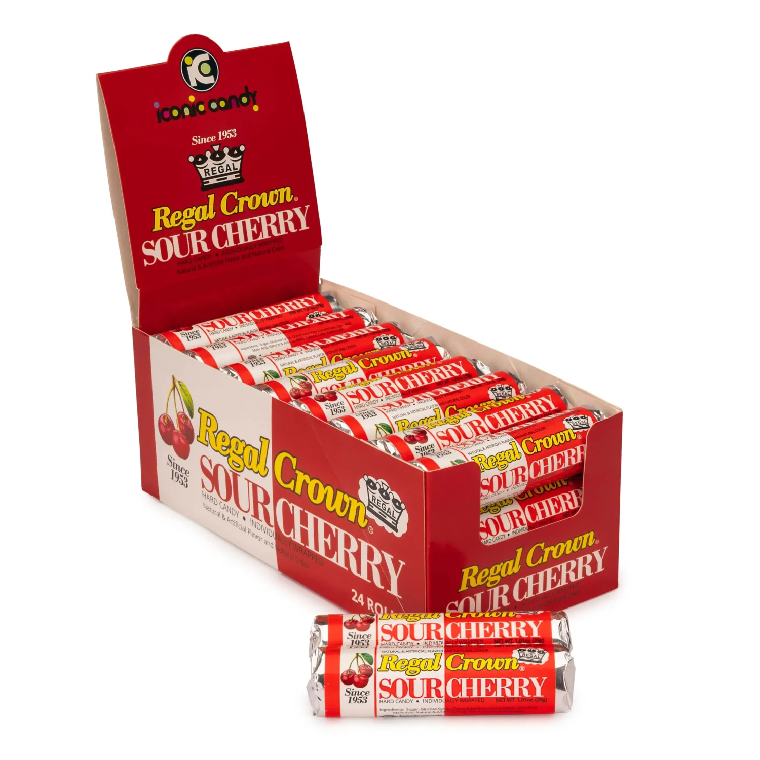 Regal Crown Roll Sour Cherry, 1.01 Ounce (Pack of 24), Sour Candy, The Hampton Candy Company