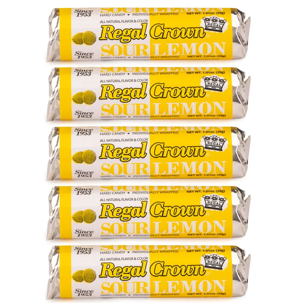 Regal Crown Roll Sour Lemon, 1.01 Ounce (Pack of 5), Sour Candy, The Hampton Candy Company