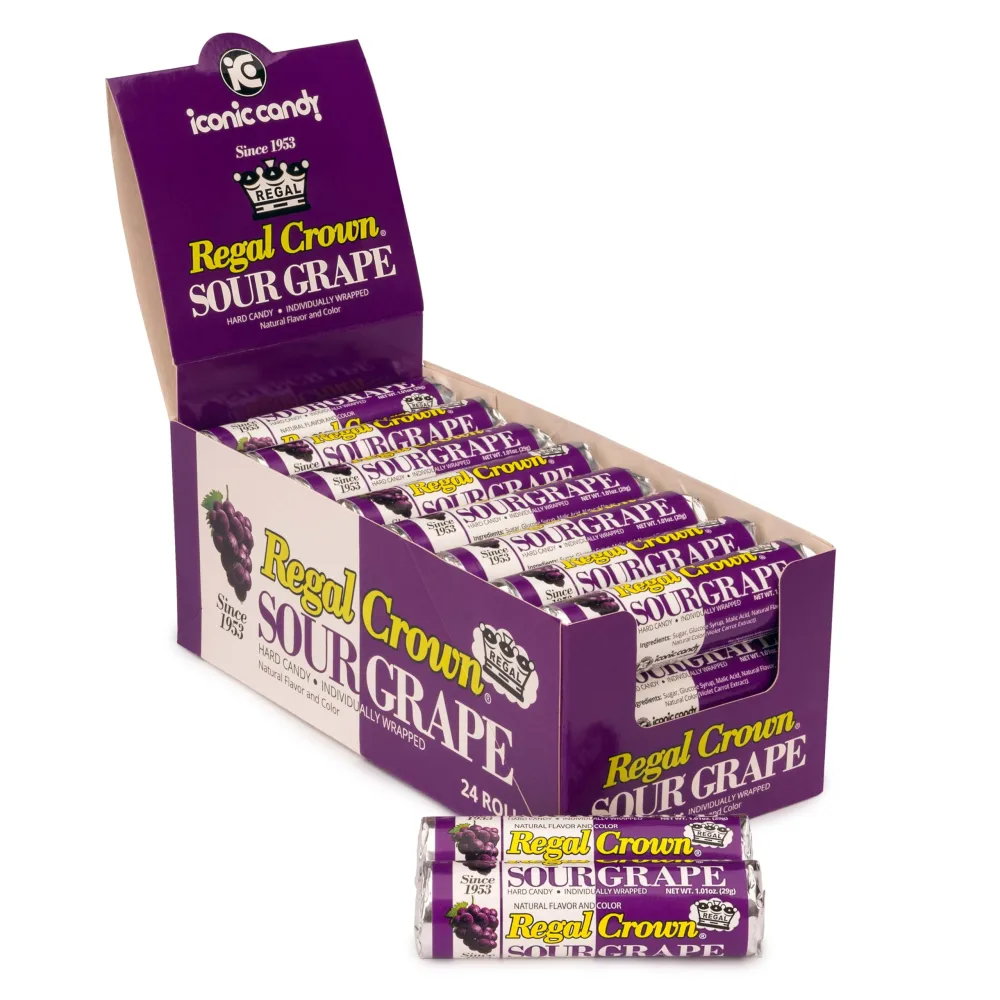 Regal Crown Roll Sour Grape, 1.01 Ounce (Pack of 24), Sour Candy, The Hampton Candy Company