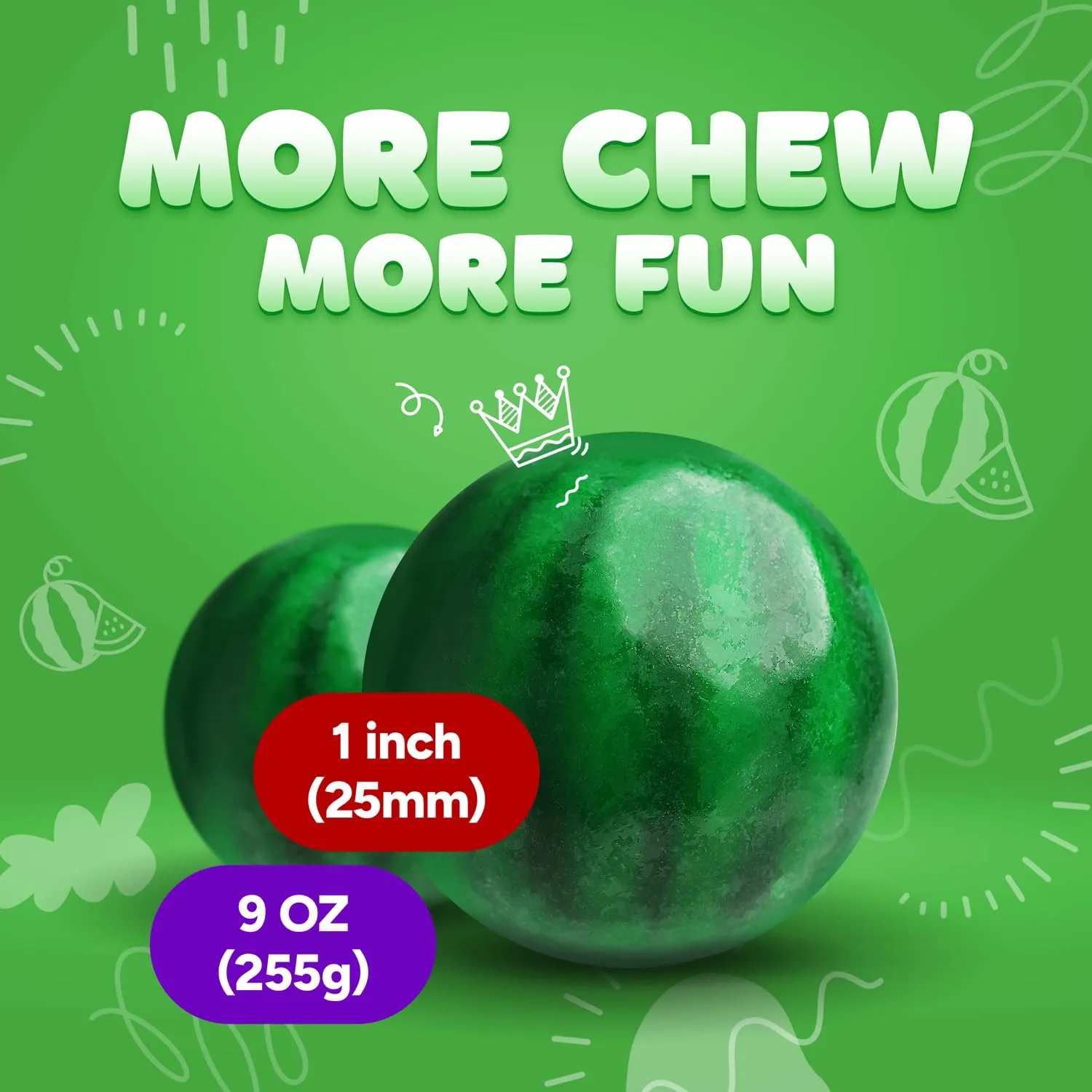 Gumballs for Kids in Jar - 1 Inch Large Gumballs - Watermelon Bubble Gum - Fun Chewing Gum for Kids - 9 OZ