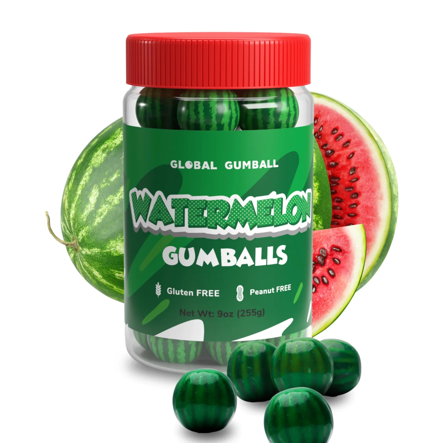 Gumballs for Kids in Jar - 1 Inch Large Gumballs - Watermelon Bubble Gum - Fun Chewing Gum for Kids - 9 OZ