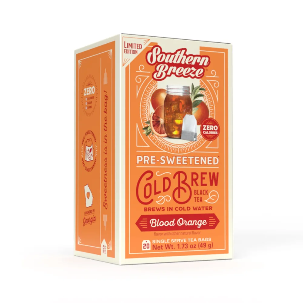 Southern Breeze Cold Brew Sweet Tea Blood Orange Iced Tea with Black Tea and Zero Carbs Zero Sugar, 20 Individually Wrapped Tea Bags Southern Sweet Tea Iced Tea Beverage