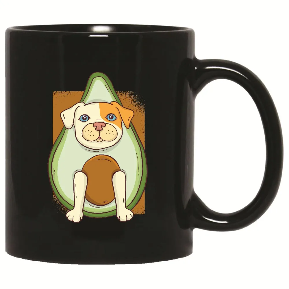 Cute Avocado Dog Gift for Kitchen Lovers 11oz 15oz Black Coffee Mug