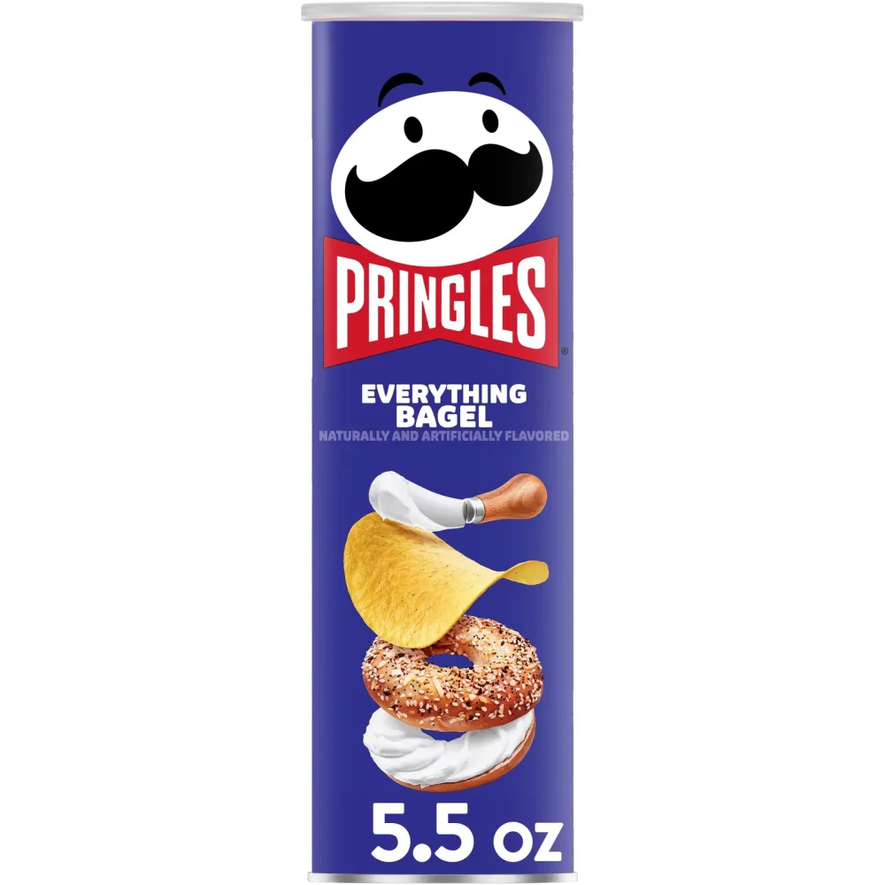 Pringles Potato Crisps Chips, Lunch Snacks, On-the-Go Snacks, Everything Bagel, 5.5oz Can (1 Can)​