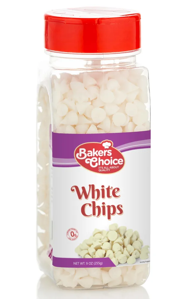 White Chocolate Flavored Chips Non Dairy, Kosher 9 ounce. Baker’s Choice.