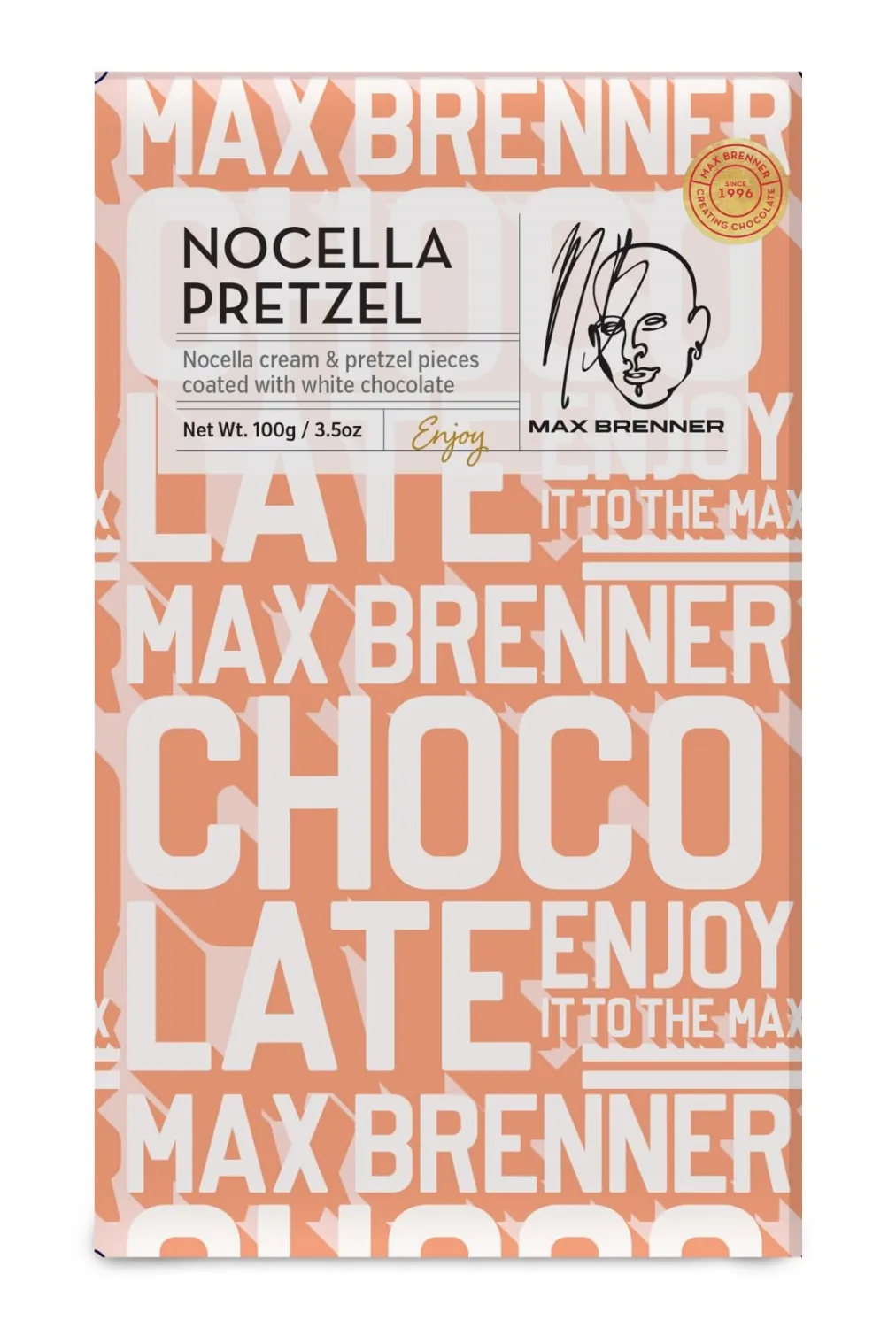MAX BRENNER Premium Chocolate Bars, Nocella Cream & Pretzel Pieces Coated with White Chocolate Decadent Israeli Treats, Kosher, Luxurious Gourmet Experience, 100g Each (NOCELLA PRETZEL)