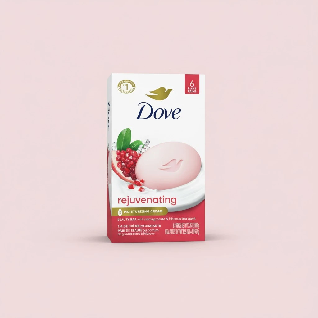 Dove Beauty Bar Soap Rejuvenating Pomegranate & Hibiscus Tea 6 Count for Revitalized Skin, Refreshes Skin 3.75 oz