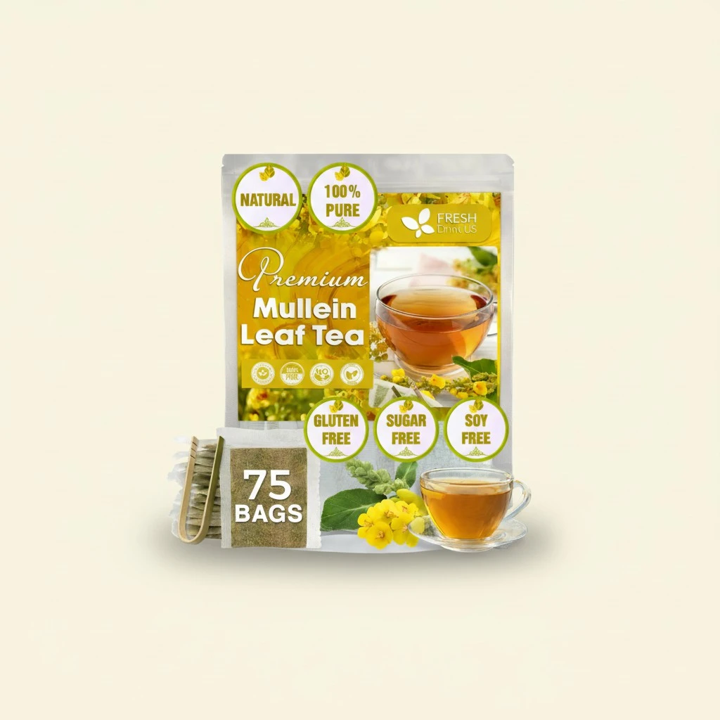 FreshDrinkUS, Premium 75 Mullein Leaf Tea Bags for Lungs, 100% Natural & Pure Mullein Leaves. Mullein Herbal Tea. Made with Natural Material Tea Bags. No Sugar, No Caffeine, No Gluten, Vegan.