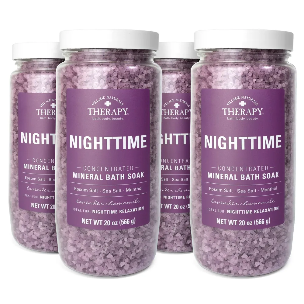 Village Naturals Therapy Nighttime Concentrated Mineral Bath Soak, 20 oz, Pack of 4