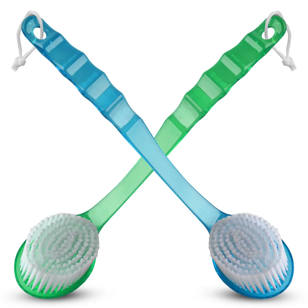 2-Pack Bath Body Brush - Long Handle Back Shower Brush Exfoliating Back, Body, and Feet Scrubber (Blue & Green)