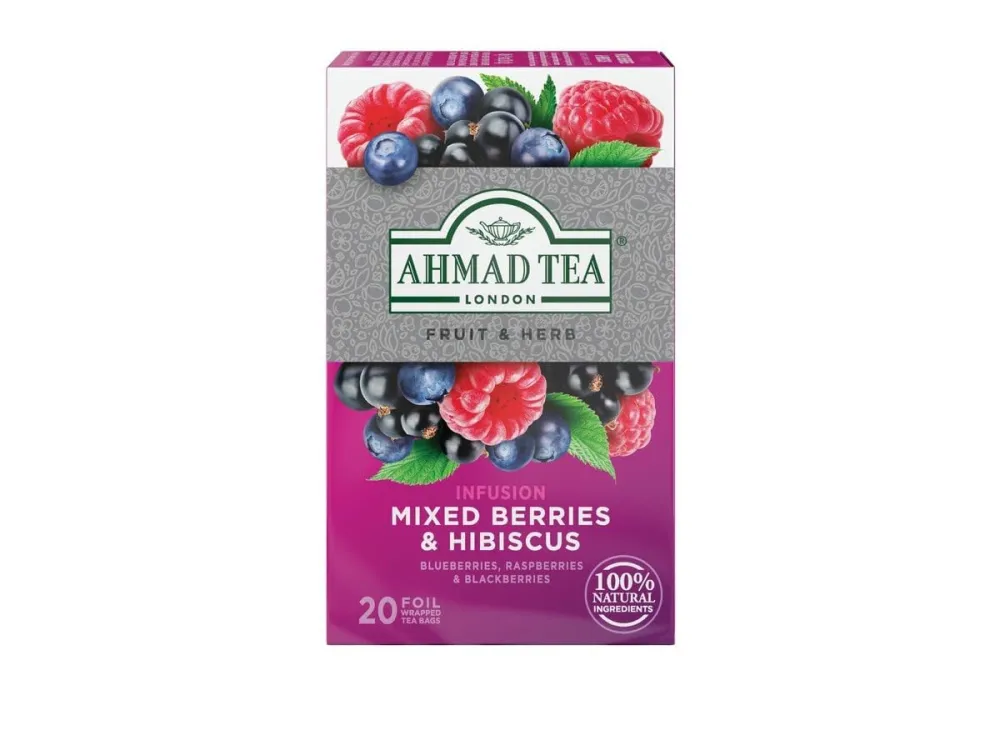 Ahmad Tea Herbal Tea, Mixed Berries & Hibiscus Teabags, 20 ct (Pack of 1) - Decaffeinated & Sugar-Free