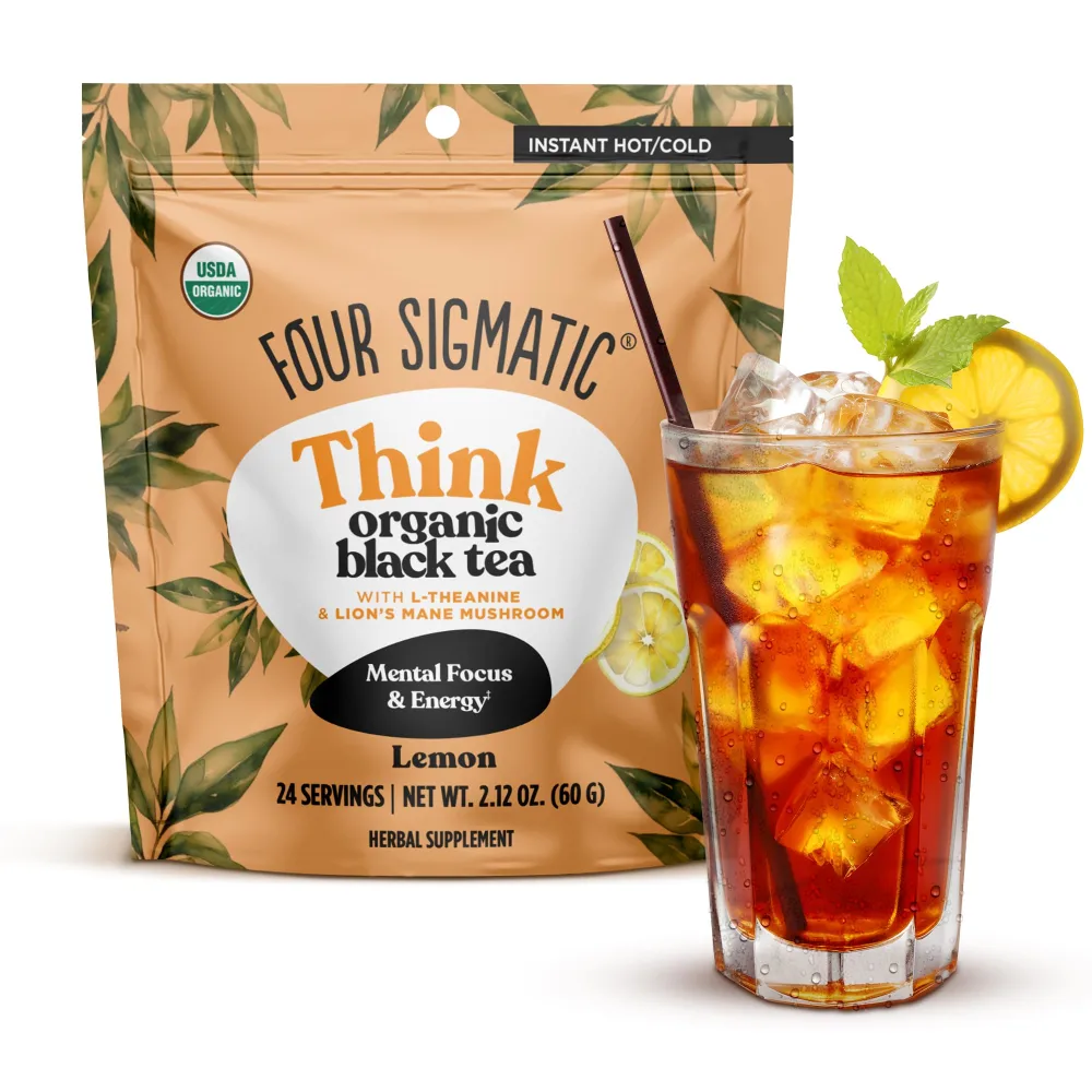 Four Sigmatic Think Organic Black Tea | Instant Organic Lemon Tea w/Lion's Mane & L-Theanine for Mental Clarity & Focus | Organic Herbal Tea w/Adaptogens | Vegan, Gluten-Free | Lemon, 24 Servings