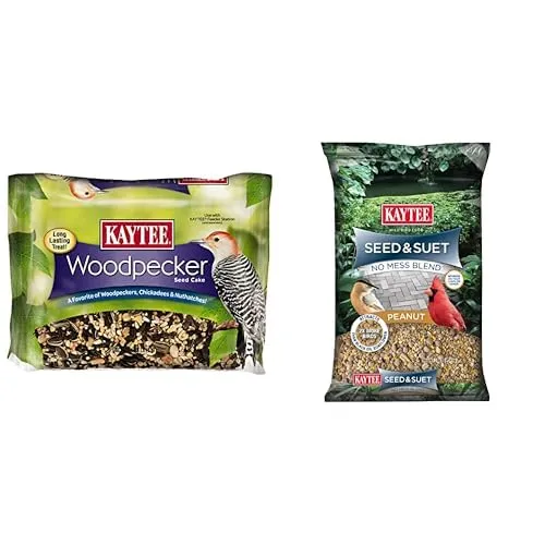 Kaytee Wild Bird Woodpecker Seed Cake, 1.85 Pound, 6 Pack Seed & Suet No Mess Peanut Wild Bird Food, 10 Pound