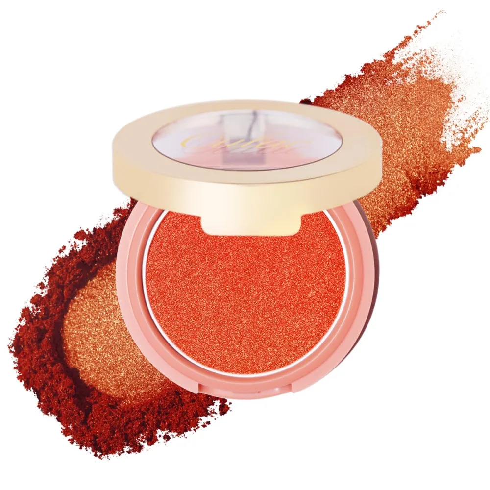 Oulac Luminisers Powdery Blusher for Cheeks Face Glow,Brighten Skin As Highlighter Makeup, Shimmer Blusher,Buildable and Vegan Cosmetics,4.8g F10 Tangerine Tango